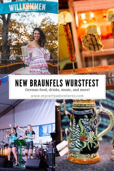 I’ve always wanted to go to Germany and experience Oktoberfest. While I haven’t quite made it, I am lucky that the German town of New Braunfels, Texas hosts a 10-day Wurstfest event similar to the German Oktoberfest. During the New Braunfels Wurstfest, you will be surrounded by delicious German food, people dressed in lederhosen and dirndls, music, and of course LOTs of beer! #oktoberfest #texas #texastravel #germantown #usatravel Traveling Board, Texas Travel Guide, German Town, Explore Texas, Texas Adventure, German Oktoberfest, German Culture, New Braunfels Texas, I Am Lucky