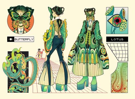 Weather Themed Outfits, Solarpunk Art Nouveau, Fish Inspired Fashion Illustration, Luna Moth Character Design, Jellyfish Inspired Fashion Illustration, Insect Fairy Character Design, Tumblr Illustration, Line Fashion, Croquis Fashion