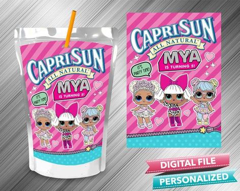 LOL Surprise Doll - Birthday Invitation and Printable Party Decoration Digital File - PrintDParty Lol Surprise Birthday Party Ideas, Lol Surprise Dolls Party Ideas, Lol Party, Capri Sun Juice, Suprise Birthday, Lay Lay, 7th Birthday Party Ideas, Hershey Candy Bars, Hershey Candy