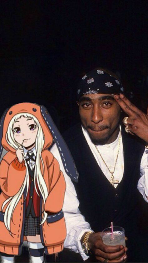 #anime #2pac Anime Rapper Aesthetic, Anime And Rappers Icons, Rappers With Anime Characters Wallpaper, Anime With Rappers, Celebrities With Anime Characters, Rapper And Anime, Kakegurui Anime, Gangsta Anime, Anime Rapper