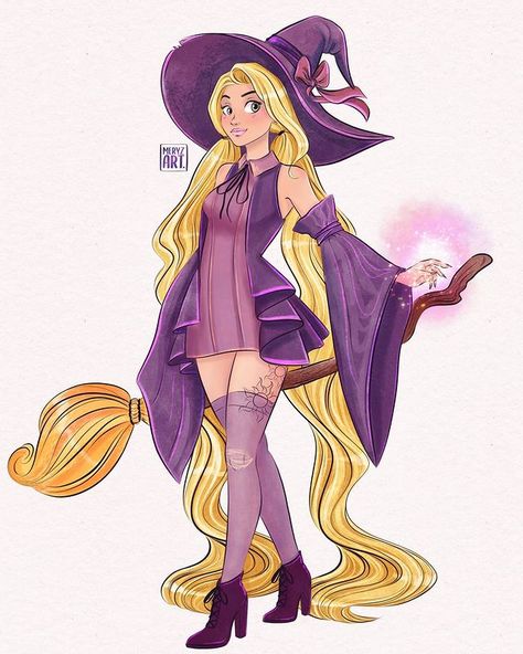 Mery Zajc 🦋 on Instagram: “Punzie Purple Witch 🔮🍂🧹 I love drawing witches so here's is my version for the Halloween Princess Series by the lovely @disney_goddess I…” Drawing Witches, Walt Disney Princesses, Purple Witch, Disney Cuties, Halloween Princess, Fantasy Witch, Disney Princess Fashion, I Love Drawing, Fairytale Illustration