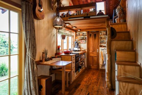 They Built A Handcrafted Tiny House Using Recycled Materials Floating Cabin, Rustic Tiny House, Tiny House Vacation, Tiny House Talk, Cabin Tiny House, Cabin Kitchen, Tiny House Nation, Tiny House Loft, Tiny House Inspiration