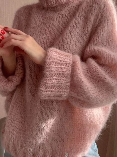 Turtleneck Casual Long Sleeve Mohair Sweater, Pink / L Stylish Sweaters, Mohair Sweater, Long Sleeve Turtleneck, Knitting Inspiration, Cozy Sweaters, Pink Sweater, Outfits Casuales, Sweater Weather, Crochet Clothes