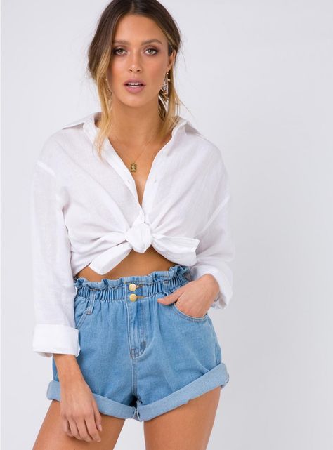 Open Road Denim Paper Bag Shorts - front view Denim Paper, Paperbag Shorts, Paper Bag Shorts, Trendy Swimwear, Cropped Denim Jacket, Online Fashion Boutique, Denim Details, Shorts Jeans, Ripped Denim