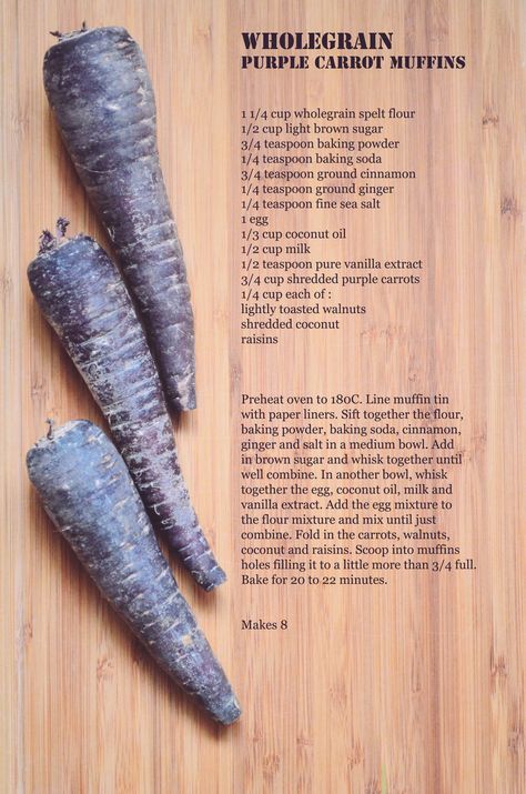 Purple Carrot Recipe, Purple Carrot Recipes Vegans, Beet Carrot Apple Muffins, Orange Carrot Muffins, Mimi’s Carrot Raisin Muffins, Purple Carrot Meals, Purple Carrot, Carrot Muffins, Spice Muffins