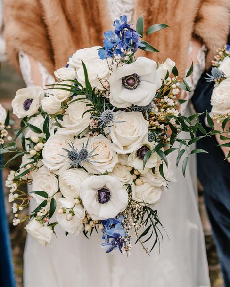 This past weekend’s winter wedding at Holly Hedge was an absolute dream! The venue was transformed into a magical wonderland. The winter atmosphere added a touch of romance, and the pops of blue colors and velvety accents were simply beautiful. Winter Wedding Floral Arrangements, Coastal Wedding Flowers, Green And White Wedding Flowers, Holly Hedge, Winter Wedding Bridesmaids, Blue Winter Wedding, Winter Bridesmaids, Winter Wedding Bouquet, White Wedding Flowers