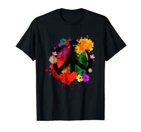 Colorful Peace Sign T-Shirt Flowers Groovy Retro Hippie Tee Peace Sign Shirts, 70s T Shirts, Hippie Designs, 70s Hippie, Hippie Costume, Hippy Gifts, Hippie Love, Rainbow Shirt, T Shirt Costumes