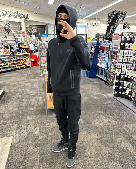 BabyTron Outfit from January 23, 2024 Baby Tron, Nike Tech Black, Nike Tech Tracksuit, Jordan Bred 11, Black Tech Fleece, Drip Outfits, Uk Drip, Jordan Bred, Bred 11