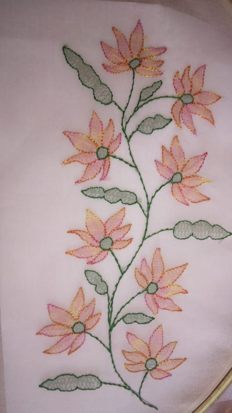 Shadow Embroidery Design, Shadow Work Embroidery Design, Shadow Work Embroidery, Work Embroidery Design, Dupatta Painting, Shadow Embroidery, Simple Hand Embroidery Patterns, Saree Embroidery, Saree Embroidery Design