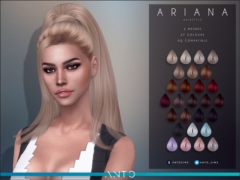 Ariana Hairstyle | Anto on Patreon Ariana Hairstyle, Ariana Grande Hair, Sims 4 Tsr, Die Sims 4, Sims 4 Black Hair, Pelo Sims, Intimo Calvin Klein, Sims 4 Dresses, Sims 4 Characters