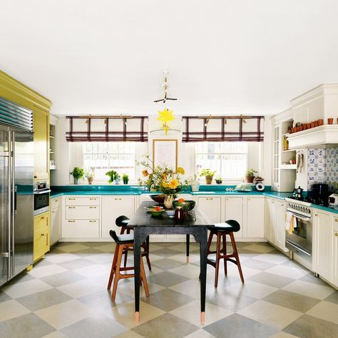 Checkerboard Floors, Marmoleum Floors, Black And White Flooring, French Country Interiors, Beata Heuman, Checkerboard Floor, London Townhouse, London Kitchen, White Tile Floor