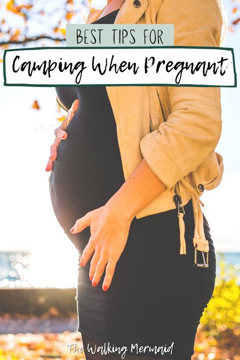 Pregnant woman outdoors. Linked to a blog post that shares the best tips for camping when pregnant. Pregnant Camping Outfits, Camping While Pregnant, Pregnant Camping, Travelling While Pregnant, Food For Pregnant Women, Summer Camping Outfits, Outdoor Maternity Photos, Maternity Clothes Summer, Camping Must Haves