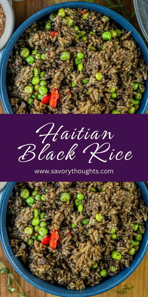 Haitian Black Rice Jamaican Sunday Dinner Ideas, Dinner Ideas Black Family, Diri Djon Djon, Haitian Black Rice, Soul Food Dinner Party, Black People Food, Jamaican Festival, Black Rice Recipe, Jamaican Recipe