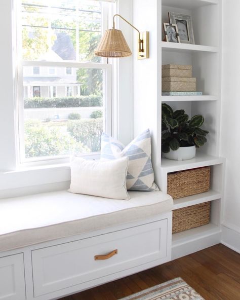 Small Window Seat Ideas, Sunroom Bench, Small Window Seat, Window Seat Storage, Seat Storage, Home Office Bedroom, Small Windows, Hang On, Bench Seat