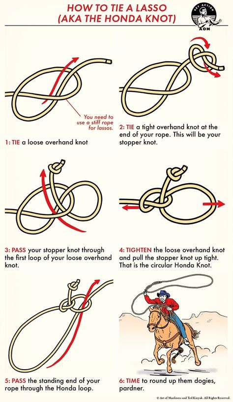 How to Tie a Lasso | The Art of Manliness How To Lasso, Cowboy Knot, Best Riddles For Kids, Scout Knots, Lasso Rope, Fishing Hook Knots, Hook Knot, Cowgirl Stuff, Armor Drawing