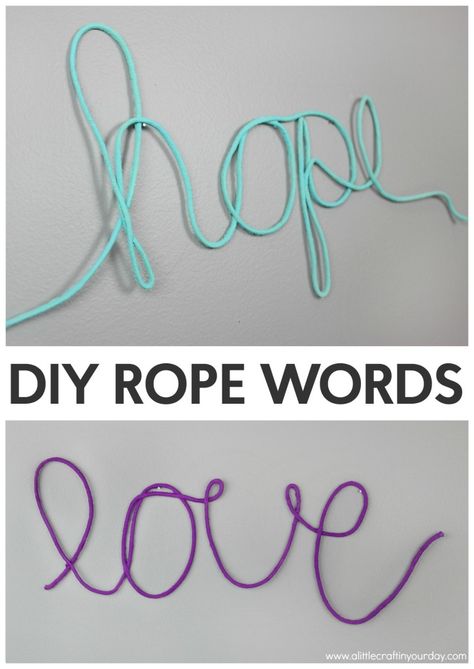 DIY Rope Words - A Little Craft In Your DayA Little Craft In Your Day Cowboy Vbs, Diy Rope Design, Wire Knitting, Fabric Stiffener, Easy Diy Room Decor, Name Crafts, French Knitting, String Art Diy, Diy Letters