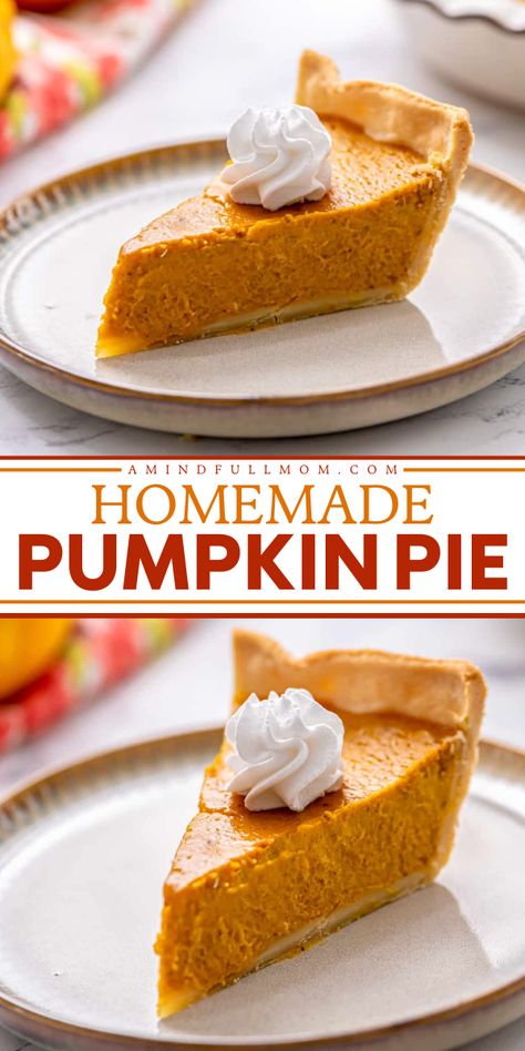 Here's an easy homemade pumpkin pie recipe you have to add in you set of easy Thanksgiving desserts! It's the best pumpkin pie that features a flaky pie crust and a perfectly spiced pumpkin filling. It's light, creamy, and simply divine. You'll love it! Individual Pumpkin Pie Recipe, Individual Pumpkin Pie, Sweet Pumpkin Recipes, Pumpkin Filling, Pie Crust Recipe Easy, Pumpkin Recipes Easy, Pumpkin Custard, Pie Filling Recipes, Best Pumpkin Pie