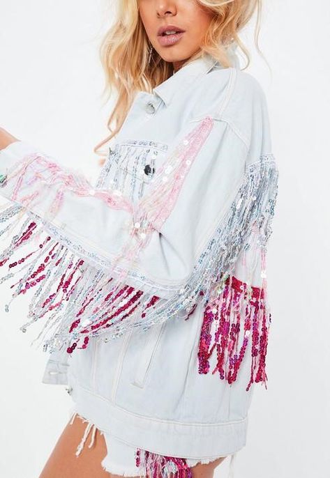 #sparkle #denimjacket Sparkle Jacket, Diy Denim Jacket, Taylor Swift Tour Outfits, Denim Inspiration, Estilo Hippie, Diy Vetement, Embellished Denim, Denim Diy, Trend Forecasting