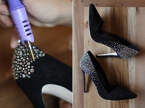 DIY Crystal Confetti Party Shoes Diy Heels Makeover, Diy Shoes Heels, Revamp Clothes, Diy Heels, Shoe Refashion, Crystal Confetti, Shoe Makeover, Diy Clothes Hacks, Diy Clothes And Shoes