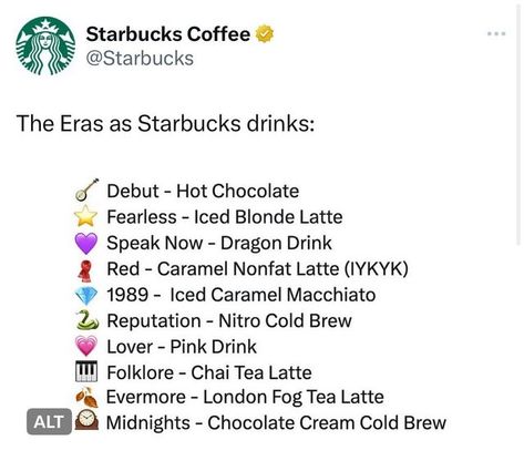 Taylor Swift Starbucks Drink, Taylor Swift Starbucks, London Fog Tea Latte, London Fog Tea, Nitro Cold Brew, Starbucks Secret Menu Drinks, Starbucks Secret, Chai Tea Latte, Basic Girl