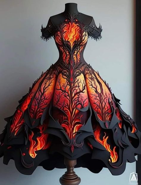 Fire Dress, Fairytale Fashion, Fantasy Dresses, Dress Design Sketches, Fantasy Gowns, Fairytale Dress, Gothic Dress, Fantasy Dress, Fashion Black