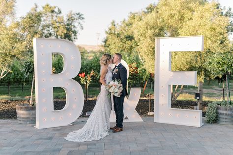 Marquee Letters Wedding Head Table, Marquee Letters Wedding, Barrel Room, Head Table Wedding, Rustic Ceiling, Wedding Party Planning, Marquee Letters, Head Table, Branding Photos