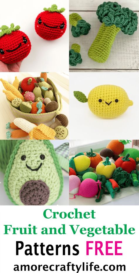 17 Best Crochet Fruit and Vegetables: Free Patterns - A More Crafty Life Banana Pattern, Crochet Fruit, Cozy Crochet Patterns, Crochet Baby Toys, Food Patterns, Crochet Gift, Crochet Food, Pumpkin Pattern, Fruit Pattern