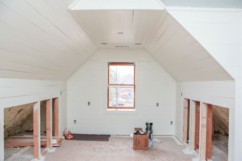 Attic Updates: Paint and Cubby Storage Progress - Beth Bryan Attic Decor, Attic Makeover, Attic Office, Slanted Walls, Attic Renovation Ideas, Attic Playroom, Attic Flooring, Small Attic, Attic Bathroom