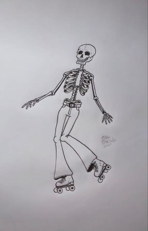 Skating Skeleton, Skate Tattoo, Roller Derby Girls, Skeleton Tattoo, Jet Set Radio, Skeleton Tattoos, Fashion Drawing Tutorial, Doodle Art Designs, Art Drawings Sketches Creative