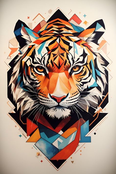 Complex Illustration, Geometric Tiger Tattoo, Free Use Images, Geometric Tiger, Tiger Artwork, Graphic Png, Tiger Illustration, Tiger Design, Tiger Head