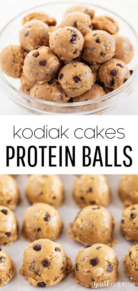 These easy Kodiak Cakes protein balls take just 6 ingredients and 10 minutes to make. Packed full of protein, fiber and healthy fats. The perfect grab-and-go snack idea that will keep you fuller for longer! #kodiakcakes #protein #proteinballs #proteinsnacks #snacks #healthysnacks #snackideas #healthysnackideas #oats #peanutbutter #recipes #iheartnaptime Easy To Make Protein Snacks, Protein Ball Snacks, Kodiak Cakes Protein Bars, Kodiak Cake Energy Balls, Protein Balls Without Peanut Butter Energy Bites, Protein Filled Snacks On The Go, Protein Balls For Bariatric Patients, Rice Krispie Protein Balls, Kodiak Cake Dessert Recipe