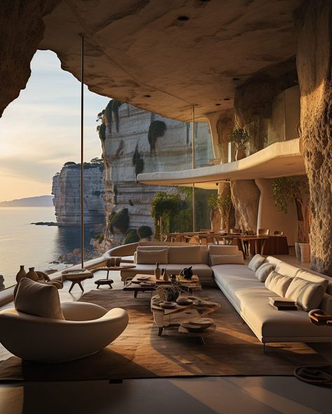 Cliff Building Architecture, Cliffside Beach House, House Overlooking The Sea, House On Cliff Ocean, House In Cliff, Cliffside Architecture, Cliff Side House, Mention House, Modern Cliff House