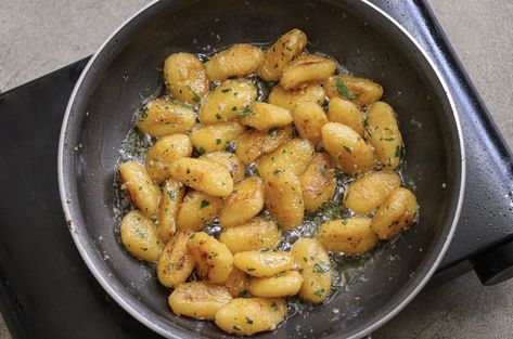 Pan Fried Truffle Butter Gnocchi – The Naughty Fork Truffle Butter Recipe, Butter Gnocchi, Gnocchi Recipes Homemade, Egg Free Breakfast, Truffle Pasta, Vegan Fries, Homemade Gnocchi, Butter Pasta, Truffle Butter