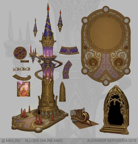 ArtStation - Allods Online Nyana Tower Concept Art, Alexandr Nepogoda Floating Tower Fantasy Art, Wizard Tower Concept Art, Tower Concept Art, Tower Concept, Fantasy Tower, Elven City, Interior Concept Art, Fantasy Furniture, Art Nouveau Decor