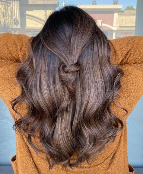 Light Chocolate Highlights with Shadow Roots Chocolate Brown Hair Ideas, Light Chocolate Brown Hair, Chocolate Brown Balayage, Chocolate Highlights, Chocolate Blonde, Shadow Roots, Brown Hair Ideas, Dark Chocolate Hair, Dark Chocolate Brown Hair