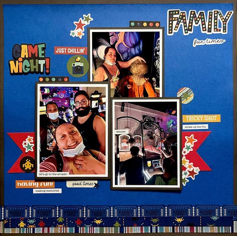 Arcade Scrapbook Layout, Simple Stories, Scrapbook Layout, Making Memories, Sticker Book, Scrapbook Ideas, Scrapbook Layouts, Family Vacation, Scrapbook Pages