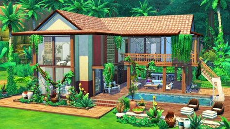 Aveline Sims: Jungle Adventure House • Sims 4 Downloads Adventure House, House Jungle, House Sims 4, Lotes The Sims 4, Die Sims 4, Jungle House, Sims 4 House Plans, Sims 4 House Building, Sims 4 House Design