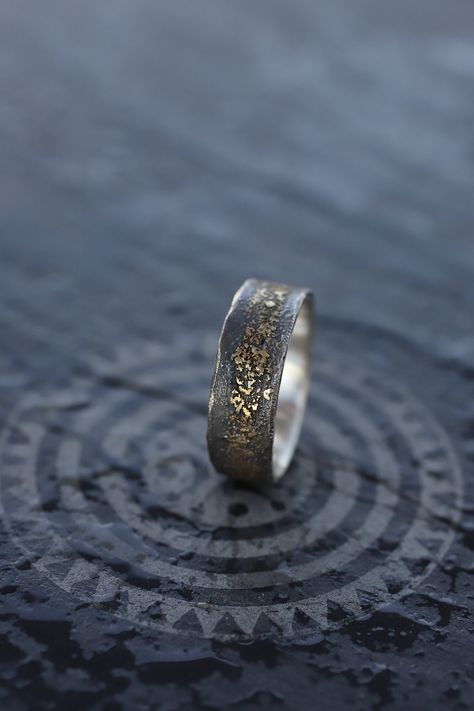 Viking Wedding Ring Men, Ring For Men Gold, Grunge Wedding, Forged Ring, Aniversary Gift, Viking Wedding Ring, Gold And Silver Ring, Men Wedding Band, Rustic Wedding Bands