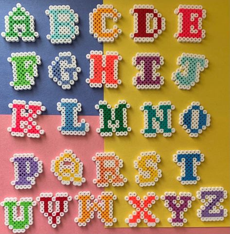 Hama Beads Projects, Perler Beads Letters Alphabet, Perler Bead Initials, Perler Bead Letters Alphabet, Perler Bead Alphabet, Perler Alphabet, Perler Letters, Pisla Ideas, Hama Beads Pattern