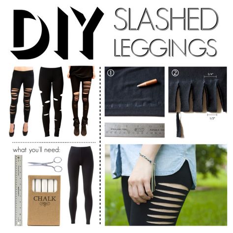 "DIY Slashed Leggings" by polyvore-editorial ❤ liked on Polyvore Diy Leggings, Ripped Tights, Diy Cut Shirts, Diy Pants, Diy Vetement, Mötley Crüe, Diy Couture, Refashion Clothes, Clothing Hacks