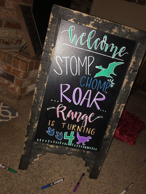 Dinosaur Birthday Signs Diy, Dinosaur Birthday Chalkboard Sign, Dinosaur Party Welcome Sign, Dinosaur Chalkboard Art, Dinosaur Birthday Sign, Dino Signs, Dino Printables, Dinosaur Chalkboard, Turning Three