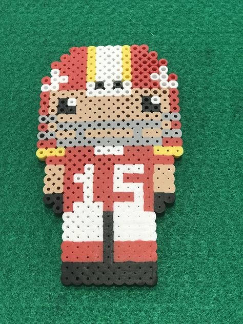 Kansas City Chiefs Perler Bead Patterns, Kansas City Chiefs Perler Beads, Kc Chiefs Perler Beads, Chiefs Perler Beads, Kc Chiefs Crafts For Kids, Chiefs Crafts, Pony Bead Crafts, Pearl Beads Pattern, Easy Perler Beads Ideas