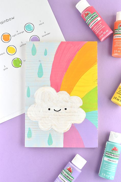 DIY Spring Paint by Number Artwork ⋆ Handmade Charlotte Cute Easy Paintings, Kids Canvas Art, Cardboard Painting, Number Art, Handmade Charlotte, Simple Painting, Rainbow Painting, Small Canvas Paintings, Simple Canvas Paintings