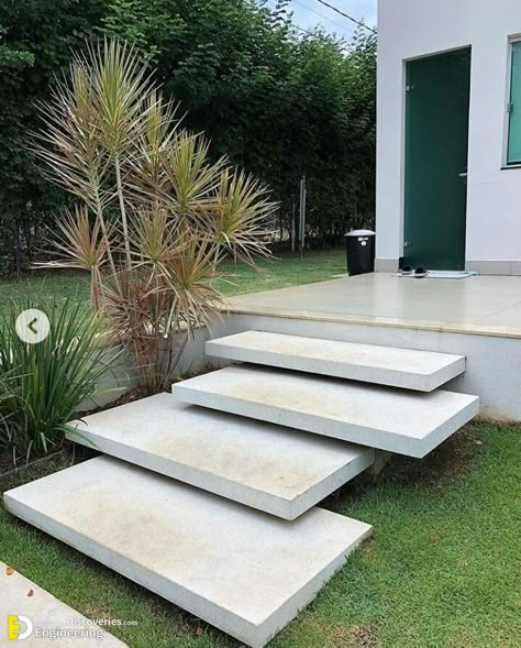 Entrance Staircase Designs To Beautify Homes And Improve Curb Appeal | Engineering Discoveries Floating Concrete Stairs, Floating Steps, Landscape Stairs, Front Stairs, Landscape Steps, Garden Pathways, Garden Stairs, Exterior Stairs, Concrete Stairs