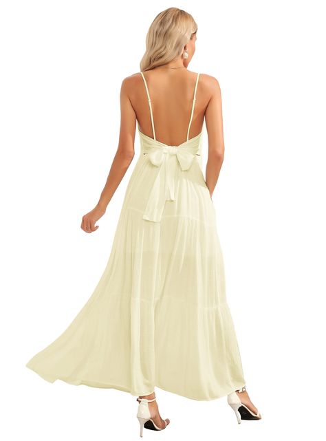 PRICES MAY VARY. Material: 100% cotton, soft, breathable and skin-friendly, crafted from light and breathable fabric, this flowing maxi dress is both stylish and comfortable in warm weather. Features: Women beach wedding dress features with a sexy open boat neckline, pleated ruffle hem, babydoll style, loose fit, maxi dress with backless lacing. Sleeveless and adjustable spaghetti straps, the slim spaghetti straps are adjustable, allowing for a personalized fit that flatters a range of body type Backless Sundress, Maxi Dress Flowy, Beach Long Dress, Cute Formal Dresses, Casual Sundress, Amazon Dresses, Long Beach Dress, Maxi Sundress, Spaghetti Strap Maxi Dress