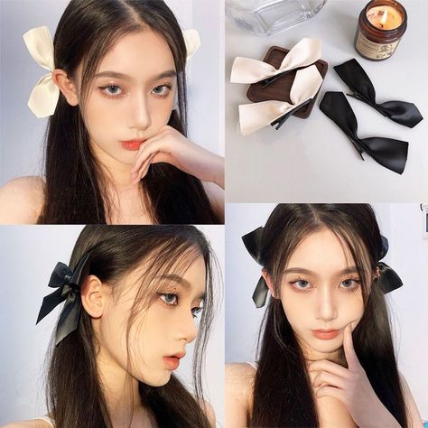 White Ribbon Hair, Bow Hairstyle, Kawaii Hairstyles, Clip Hairstyles, Ribbon Hairstyle, Peinados Fáciles Para Cabello Corto, Hair Ribbon, Ribbon Hair Bows, Ribbon Hair