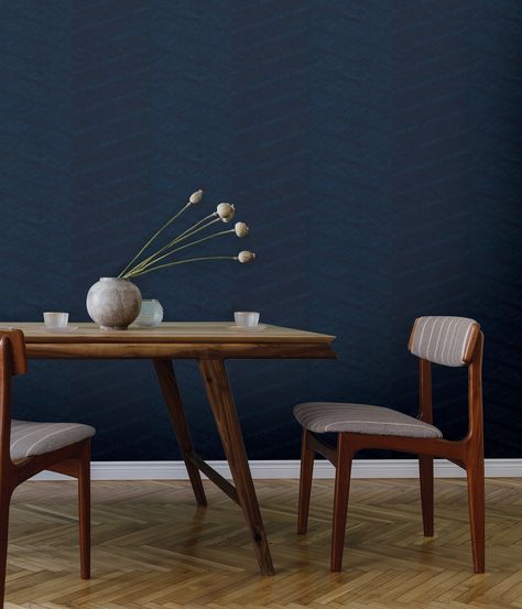 Scott Living NuWallpaper Wayward Peel & Stick Wallpaper - Indigo – USWallpaper.com Peel And Stick Wallpaper Navy, Modern Peel And Stick Wallpaper, Scott Living, Palm Leaf Wallpaper, Chevron Wallpaper, Smooth Walls, Peel Stick Wallpaper, Chevron Design, Style Upgrade