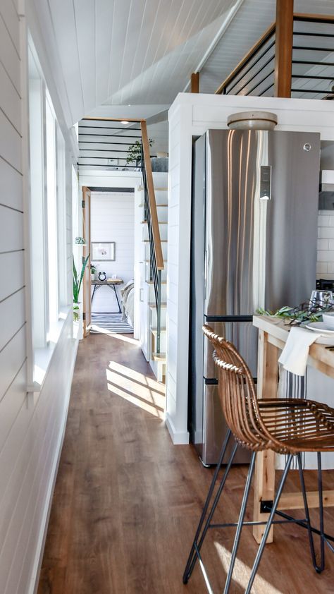 Villa Max - Spacious Tiny Home | Tru Form Tiny, OR Inside Pictures Of Tiny Homes, Tiny Home With Loft Bedroom, Tiny Home Water System, Tiny Home One Floor, Tru Form Tiny Homes, Mini Home Interior, Tiny Home Luxury, Modern Farmhouse Tiny House Interior, Modern Tiny Home Interior Design