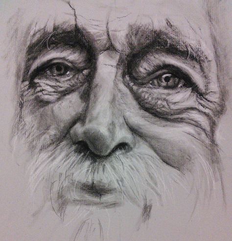 "Complete" Charcoal pencil old man portrait drawing on Strathmore paper by Donna Readman Old Man Portrait Sketch, Old Man Pencil Drawing, Old Man Portrait Drawing Pencil, Old Eyes Drawing, Old Man Drawing Sketches, Old Man Face Sketch, Old Face Drawing, Old Man Face Drawing, Old Man Portrait Drawing