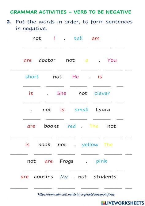 Verb to be - negative form interactive exercise for Grade 3. You can do the exercises online or download the worksheet as pdf. Am Is Are Negative Worksheets, Verb To Have Negative Worksheet, Negative Form Worksheet, Verb To Have Worksheet, English Test For Beginners, Verb To Be Worksheets, To Be Worksheet, English Reading Skills, English Language Learning Activities